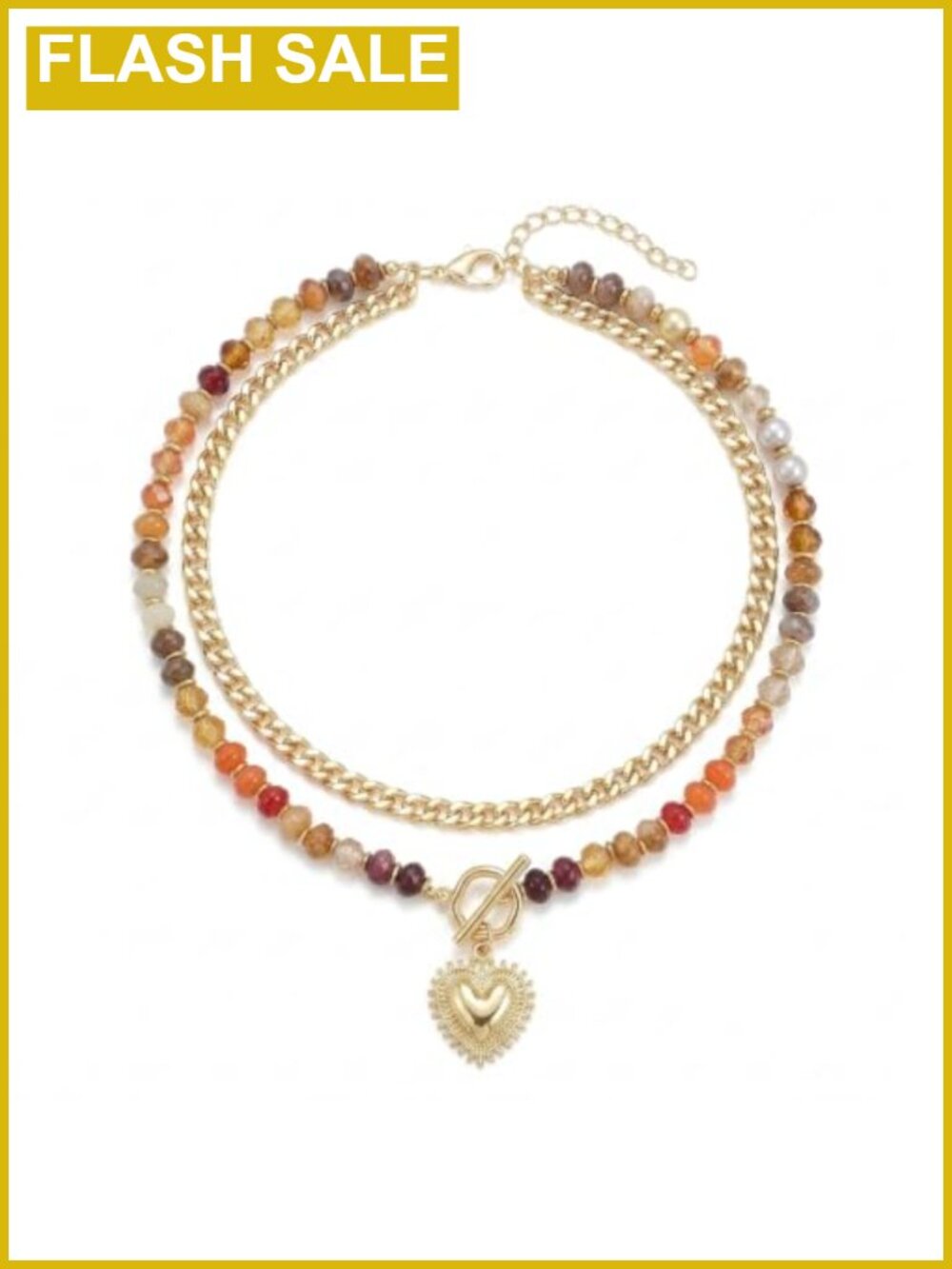 14K Gold Plated Beaded Heart Pendant Necklace Boho Layered Women's Jewelry